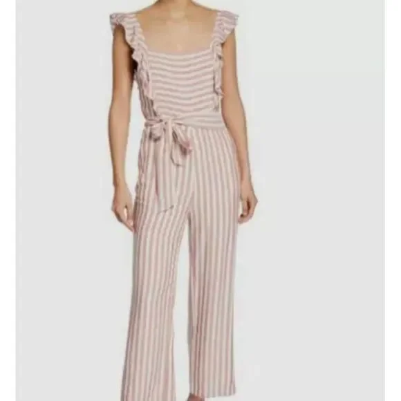 $229 Paige Women's Marino Ruffle Trim Sleeveless Striped Jumpsuit NWT Sz L - Picture 1 of 11